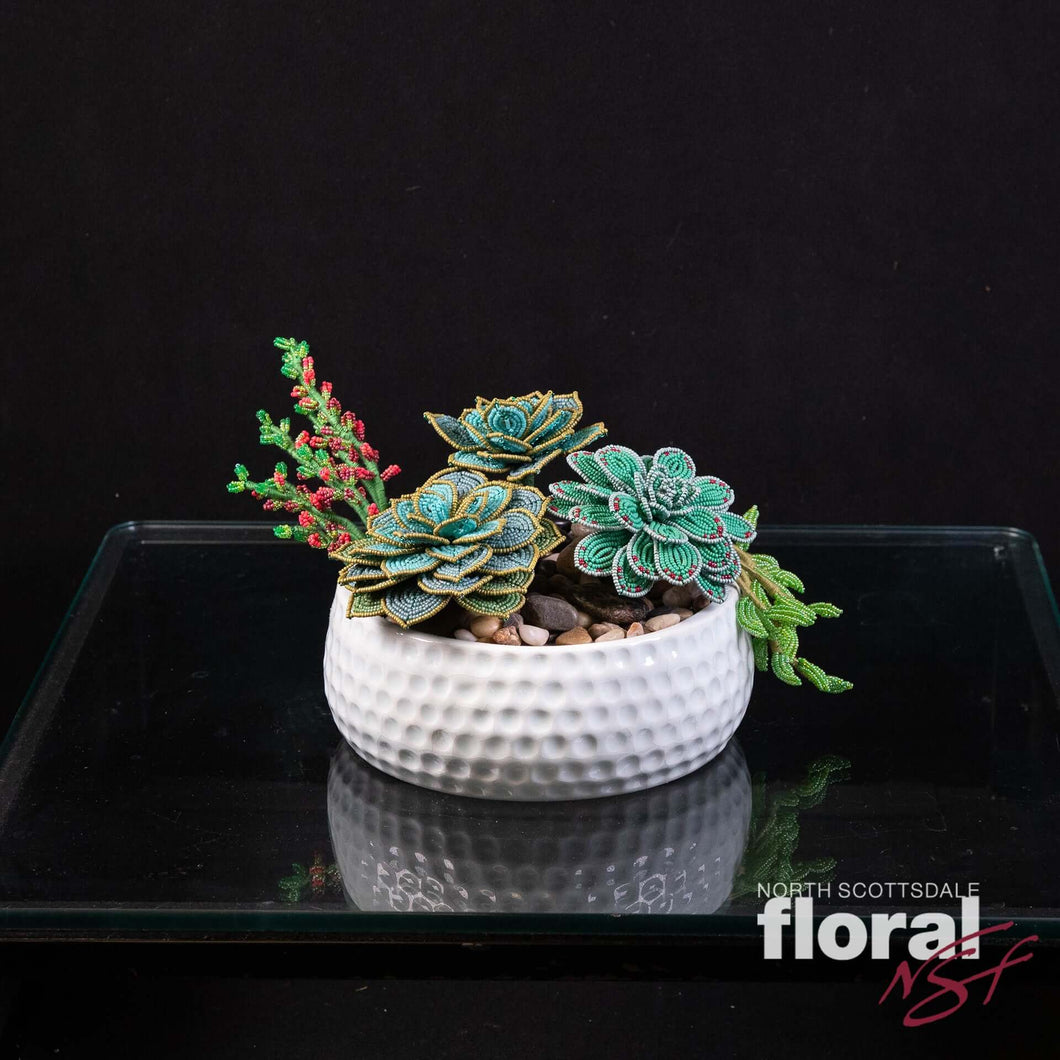Artist-Made French Beaded Succulent Garden